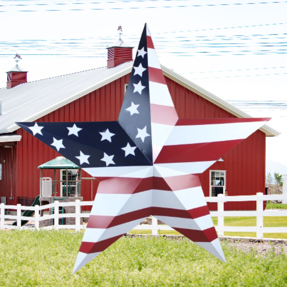 AMERICANA USA FLAG BARN STAR RED WHT BLUE STAR HANDMADE 12",24",36" #EH13297