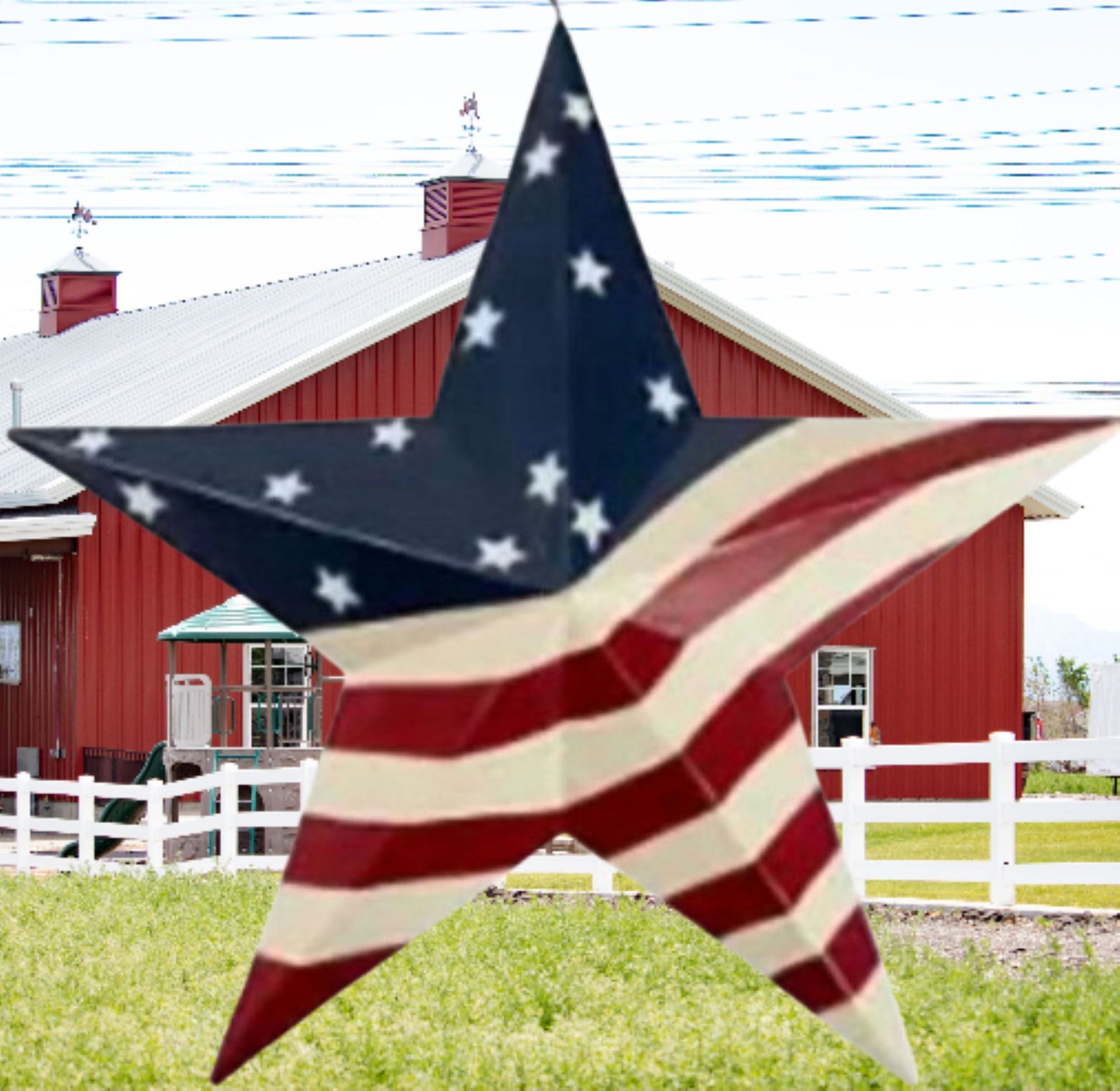AMERICANA USA FLAG BARN STAR RED WHT BLUE STAR STYLE# 4 HANDMADE 16",24",36" #EH13470