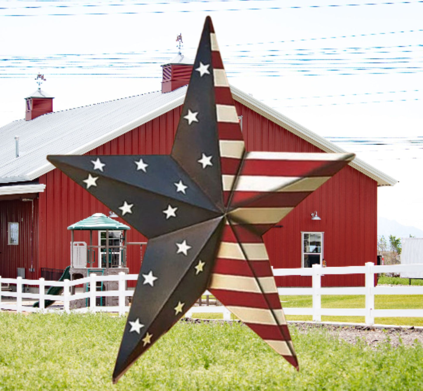 24" USA FLAG STAR RED WHITE & BLUE AMERICANA METAL BARN STAR METAL WALL ART HANDMADE TO ORDER #EH13492