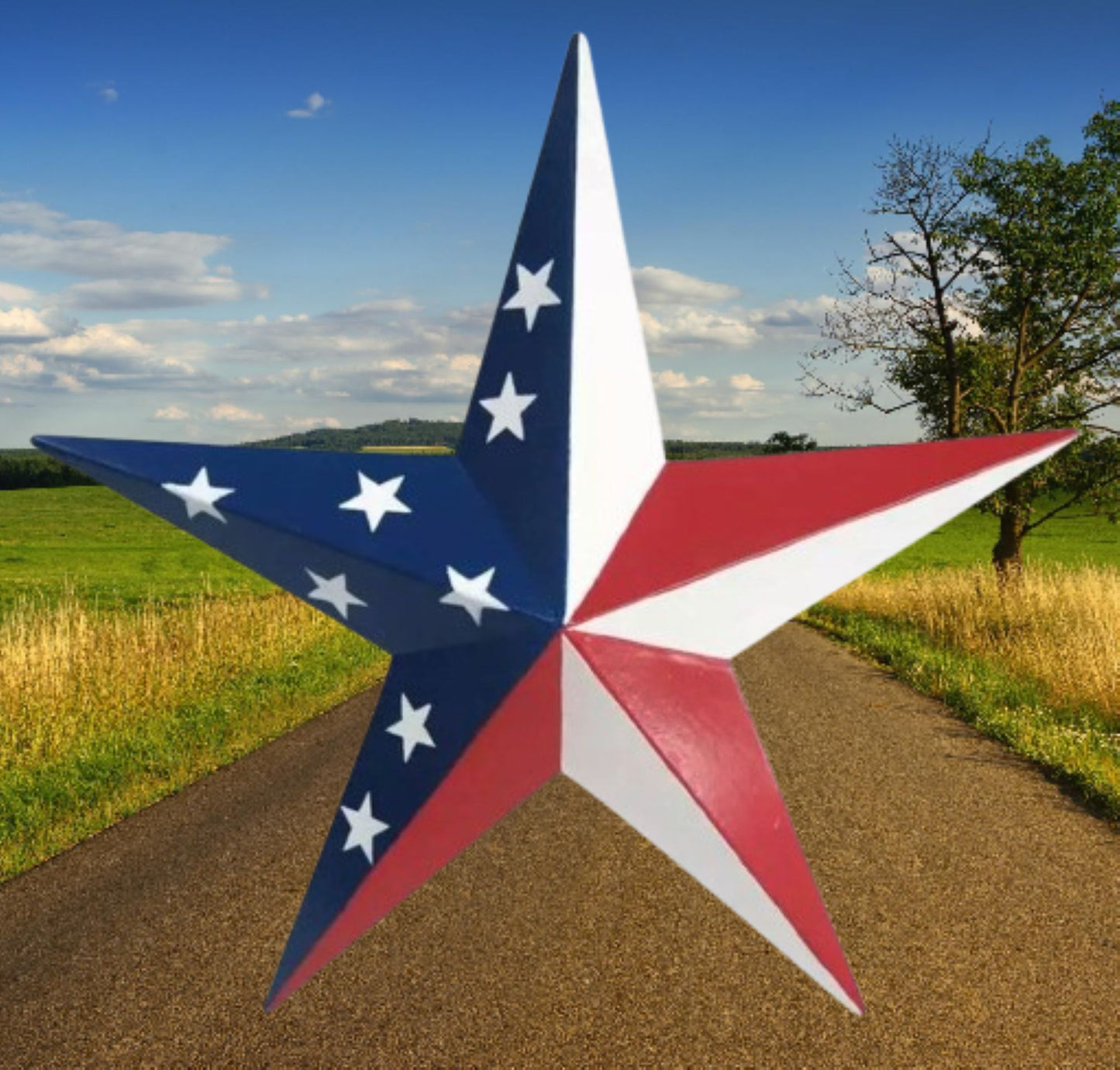 AMERICANA USA FLAG BARN STAR RED WHT BLUE PATRIOTIC METAL STAR HANDMADE 16",24",36" #EH13422