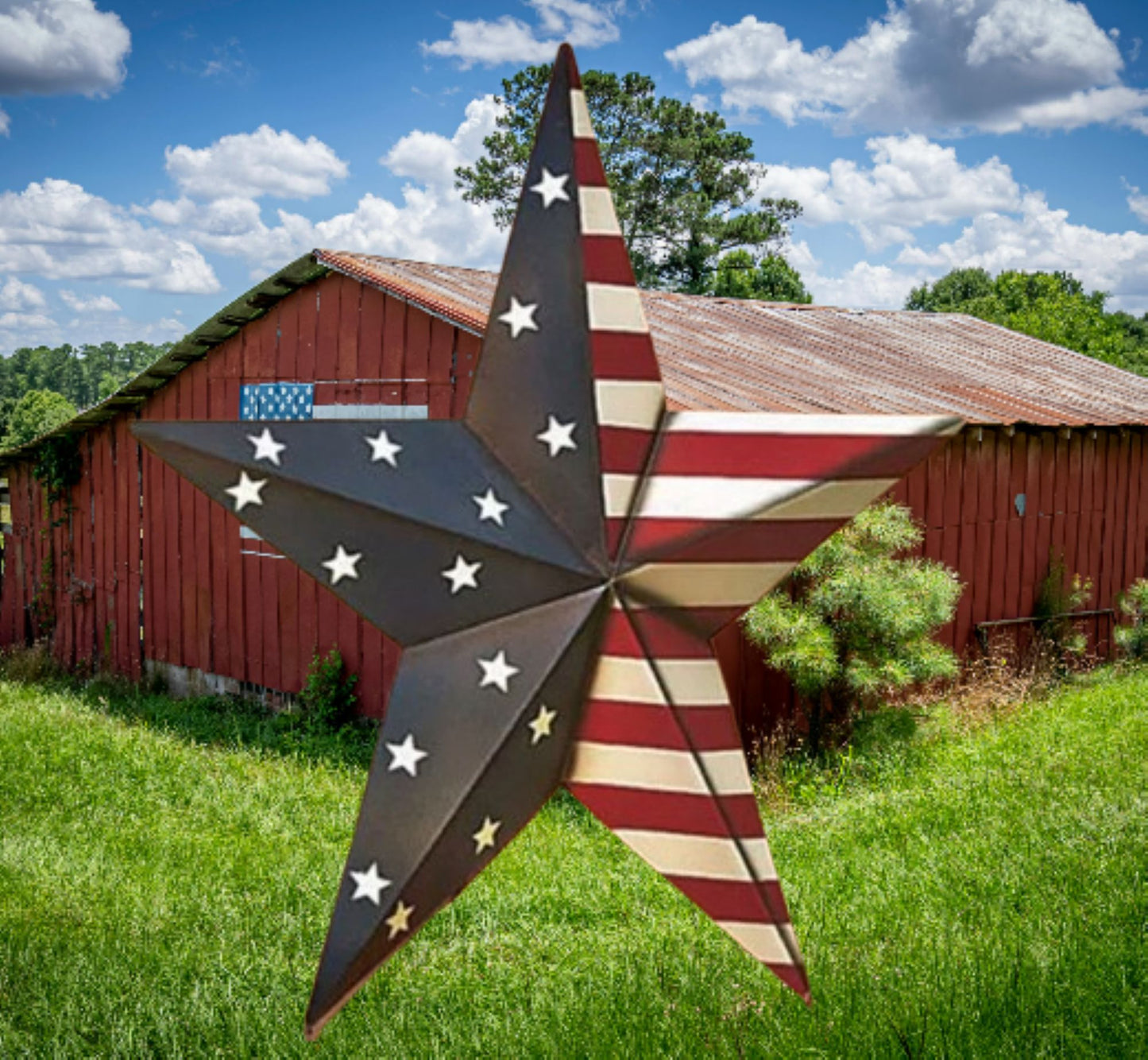 24" USA FLAG STAR RED WHITE & BLUE AMERICANA METAL BARN STAR METAL WALL ART HANDMADE TO ORDER #EH13492