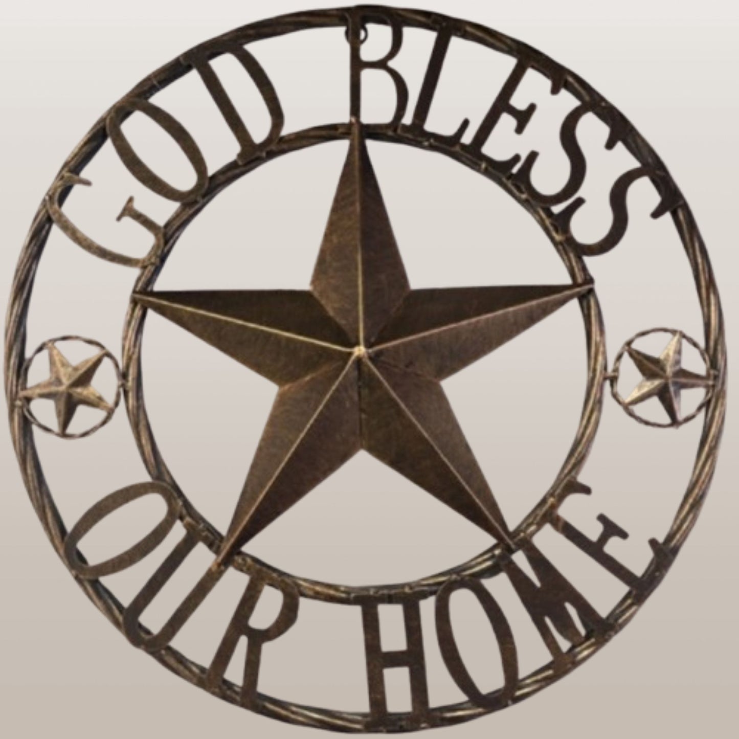 GOD BLESS OUR HOME BARN STAR METAL LONE STAR TWISTED ROPE RING RUSTIC BRONZE WESTERN HOME DECOR HANDMADE #EH12955