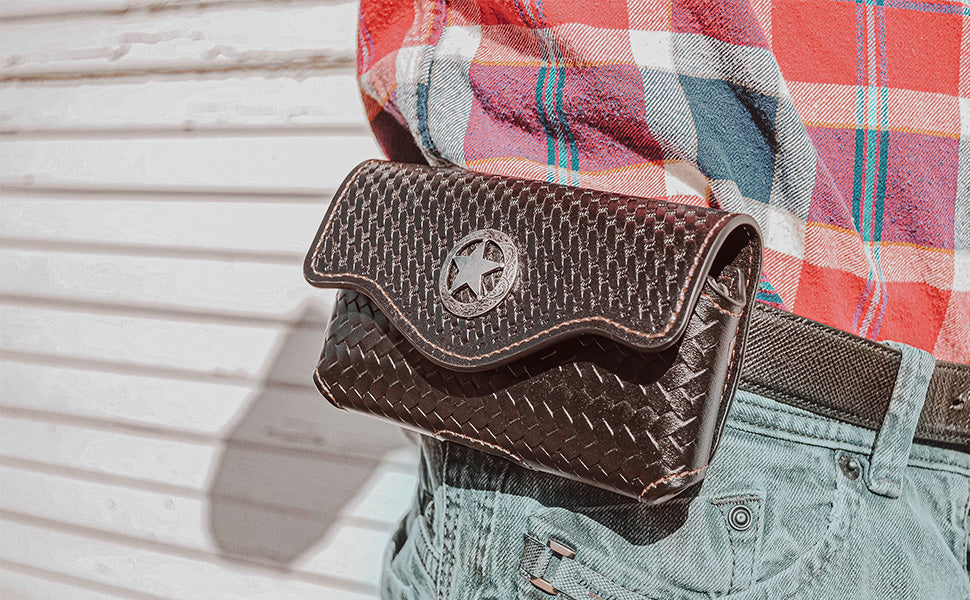 7" LONE STAR BROWN HORIZONTAL LEATHER HOLSTER POUCH EXTRA LARGE  BELT LOOP CELL PHONE CASE UNIVERSAL OVERSIZE #EH12951