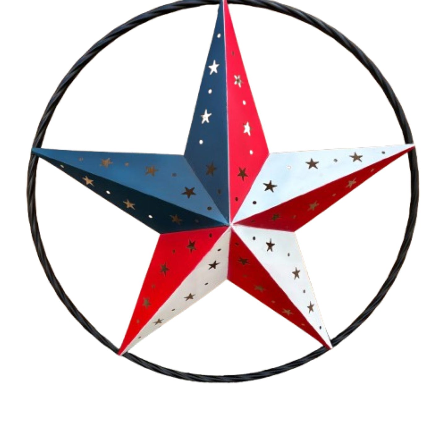24" RED WHITE BLUE STAR USA FLAG STAR WITH SMALL STAR CUTOUT WESTERN HOME DECOR HANDMADE# EH12312