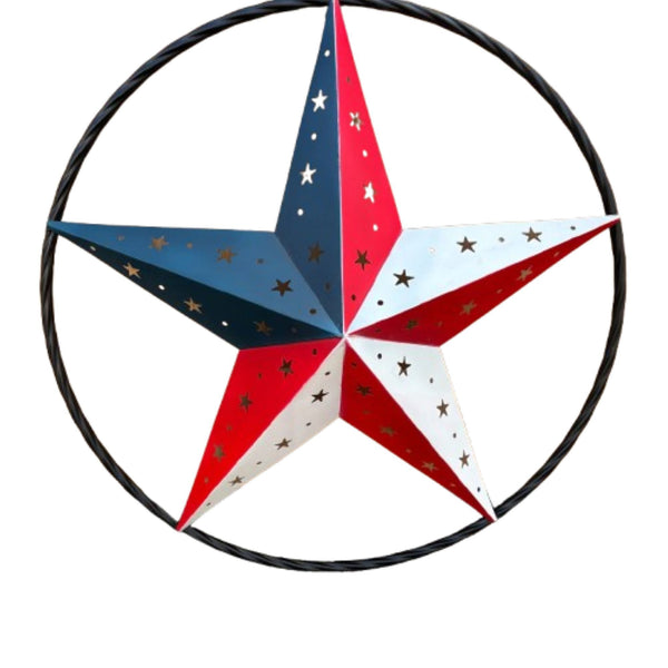 24" RED WHITE BLUE STAR USA FLAG STAR WITH SMALL STAR CUTOUT WESTERN HOME DECOR HANDMADE# EH12312