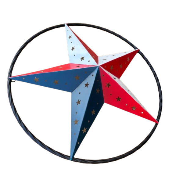 24" RED WHITE BLUE STAR USA FLAG STAR WITH SMALL STAR CUTOUT WESTERN HOME DECOR HANDMADE# EH12312