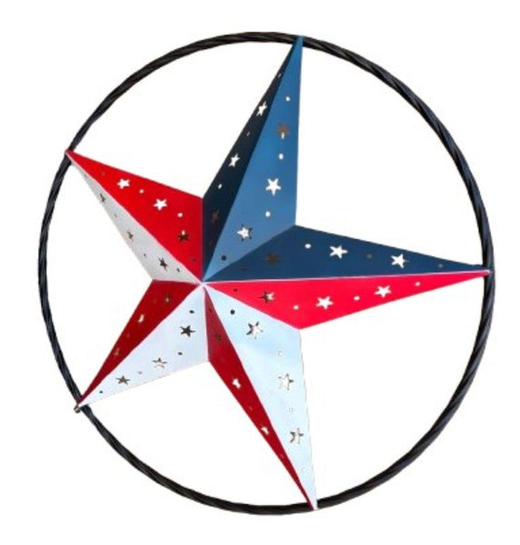 24" RED WHITE BLUE STAR USA FLAG STAR WITH SMALL STAR CUTOUT WESTERN HOME DECOR HANDMADE# EH12312