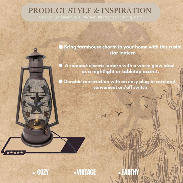 STAR LAMP METAL ART ELECTRIC LANTERN LAMP WESTERN HOME DECOR NEW LIGHTING #EH12727
