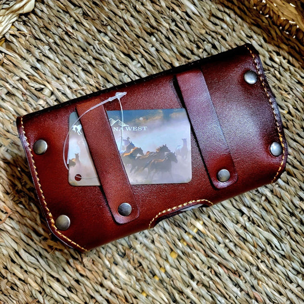 7" LONE STAR BROWN HORIZONTAL LEATHER POUCH EXTRA LARGE  BELT LOOP HOLSTER CELL PHONE CASE UNIVERSAL OVERSIZE #EH12950