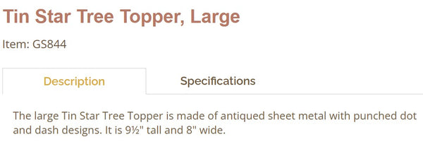 TIN STAR TREE TOPPER LARGE 9.5" CHRISTMAS ORNAMENTS WESTERN HOME DECOR NEW #EH13182