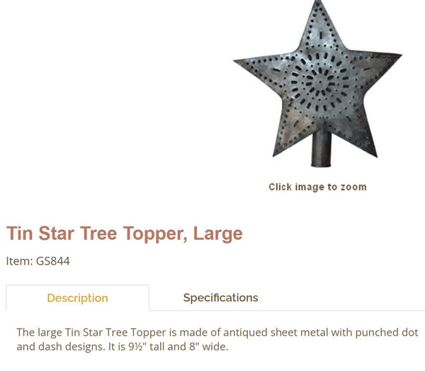 TIN STAR TREE TOPPER LARGE 9.5" CHRISTMAS ORNAMENTS WESTERN HOME DECOR NEW #EH13182