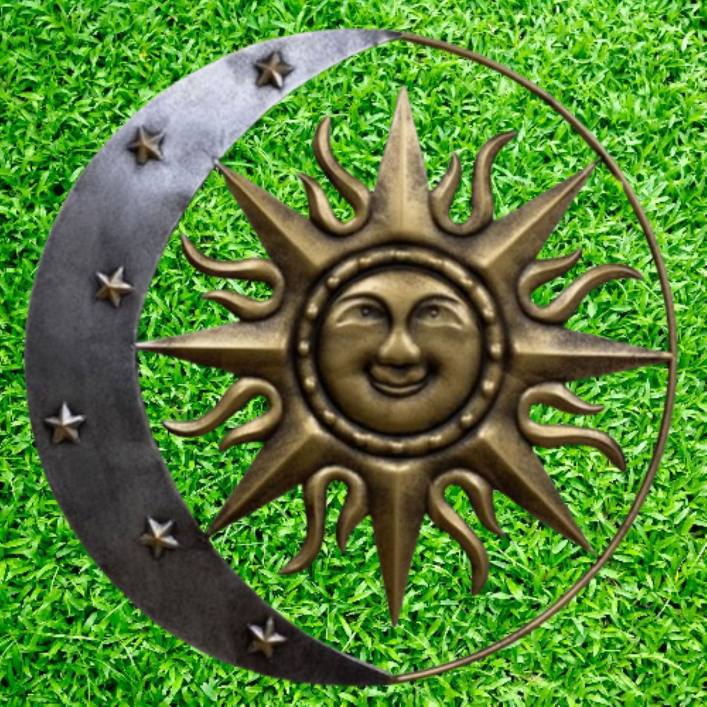 SUN MOON STARS 24" GOLD & SILVER METAL WALL SIGN WESTERN HOME DECOR HANDMADE NEW #EH12194