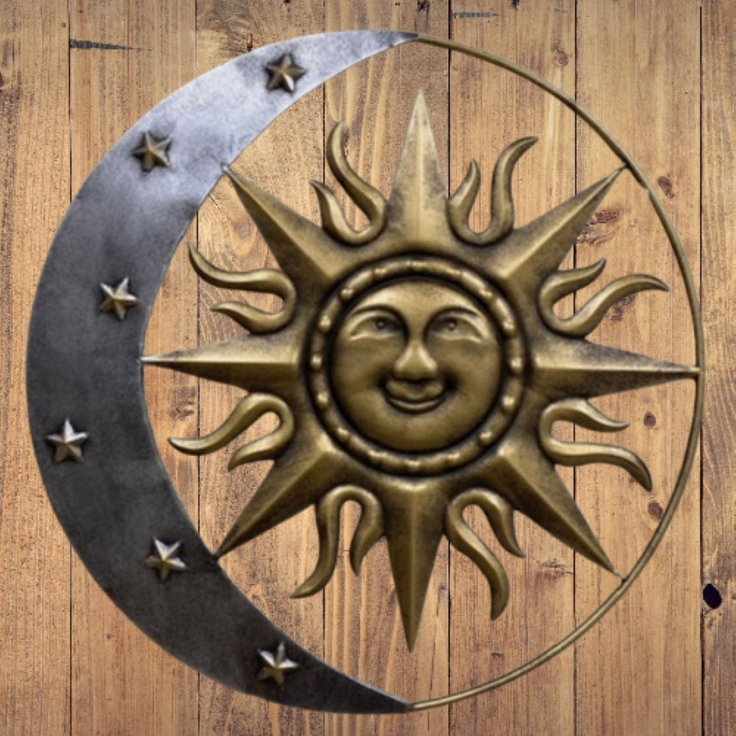 SUN MOON STARS 24" GOLD & SILVER METAL WALL SIGN WESTERN HOME DECOR HANDMADE NEW #EH12194