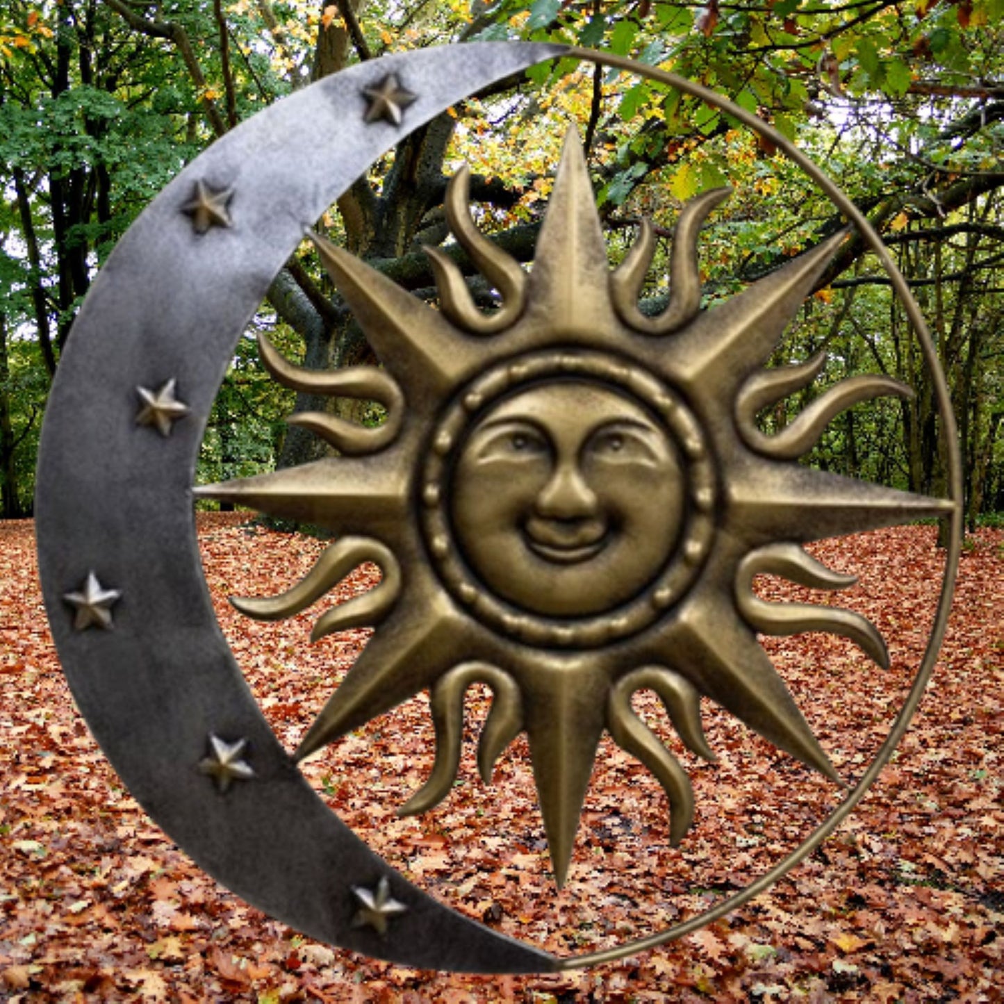 SUN MOON STARS 24" GOLD & SILVER METAL WALL SIGN WESTERN HOME DECOR HANDMADE NEW #EH12194