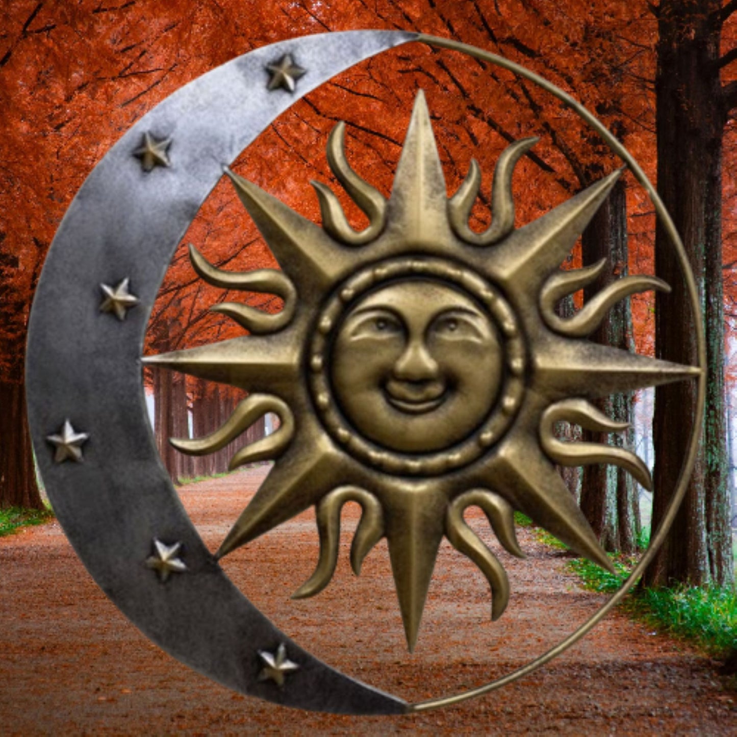 SUN MOON STARS 24" GOLD & SILVER METAL WALL SIGN WESTERN HOME DECOR HANDMADE NEW #EH12194