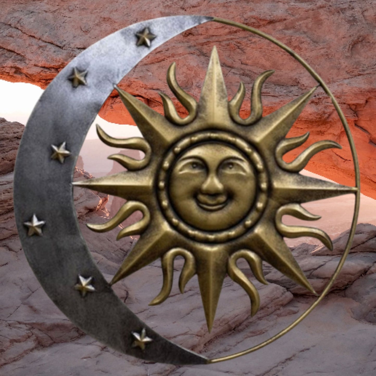 SUN MOON STARS 24" GOLD & SILVER METAL WALL SIGN WESTERN HOME DECOR HANDMADE NEW #EH12194