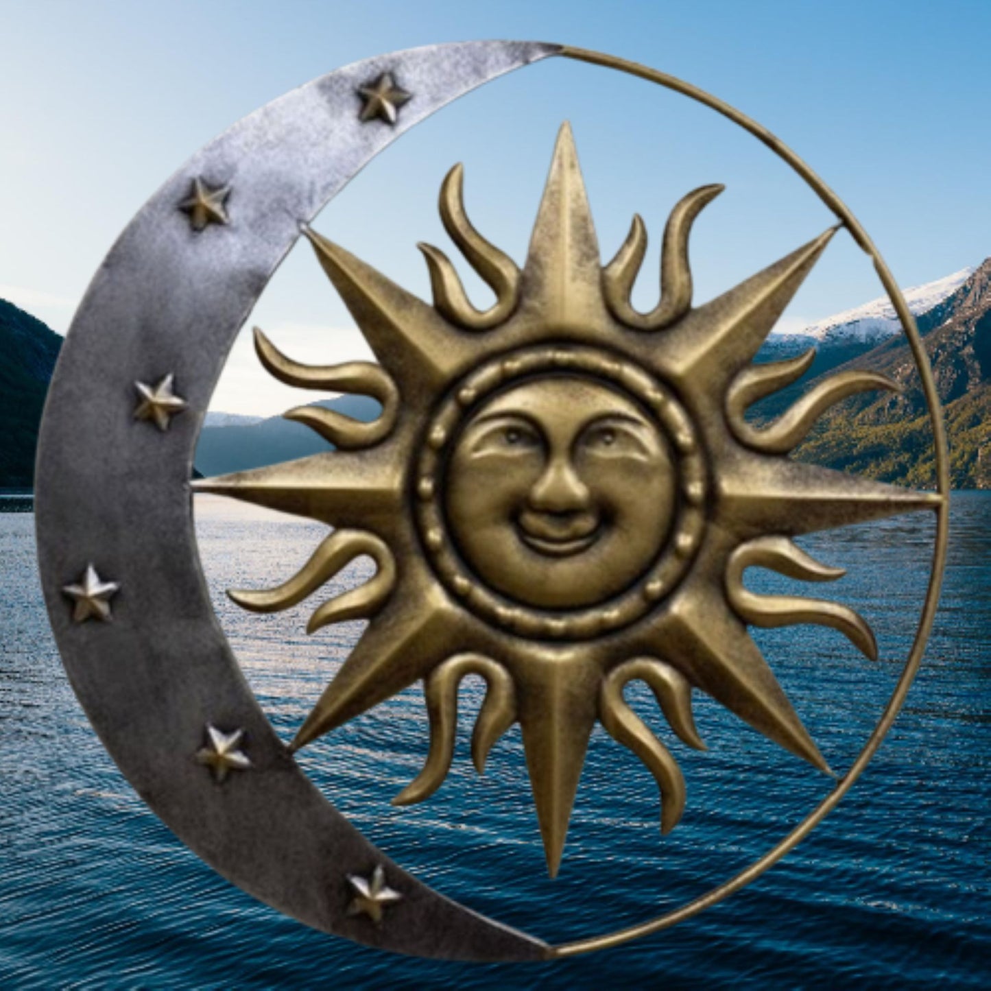 SUN MOON STARS 24" GOLD & SILVER METAL WALL SIGN WESTERN HOME DECOR HANDMADE NEW #EH12194