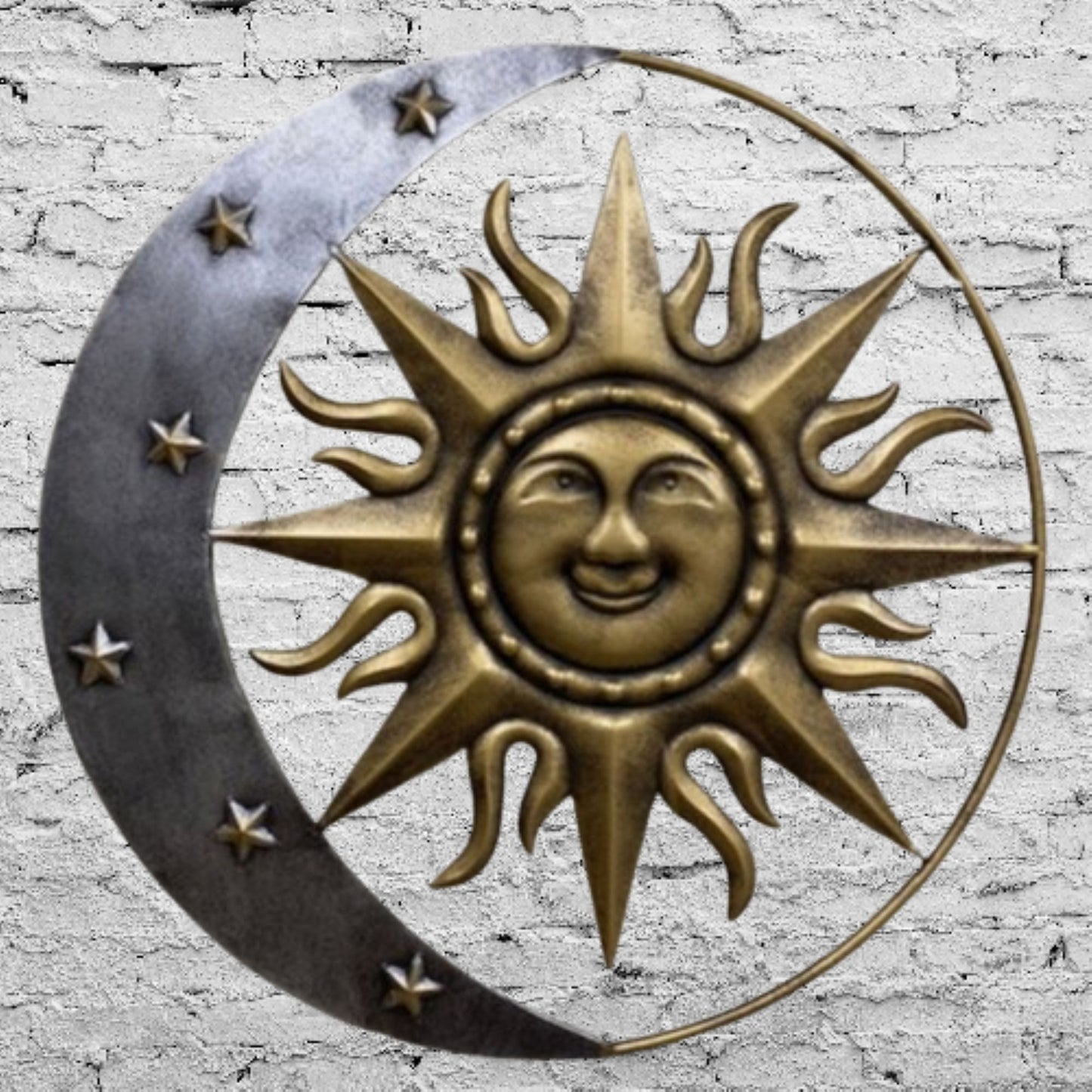 SUN MOON STARS 24" GOLD & SILVER METAL WALL SIGN WESTERN HOME DECOR HANDMADE NEW #EH12194