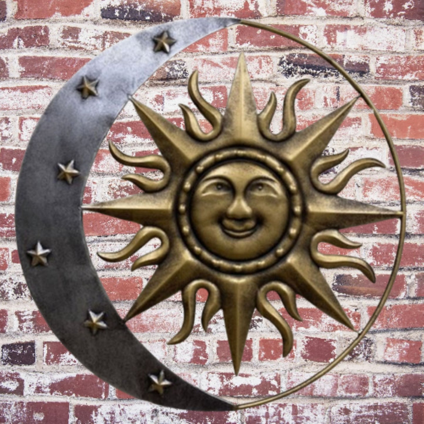 SUN MOON STARS 24" GOLD & SILVER METAL WALL SIGN WESTERN HOME DECOR HANDMADE NEW #EH12194