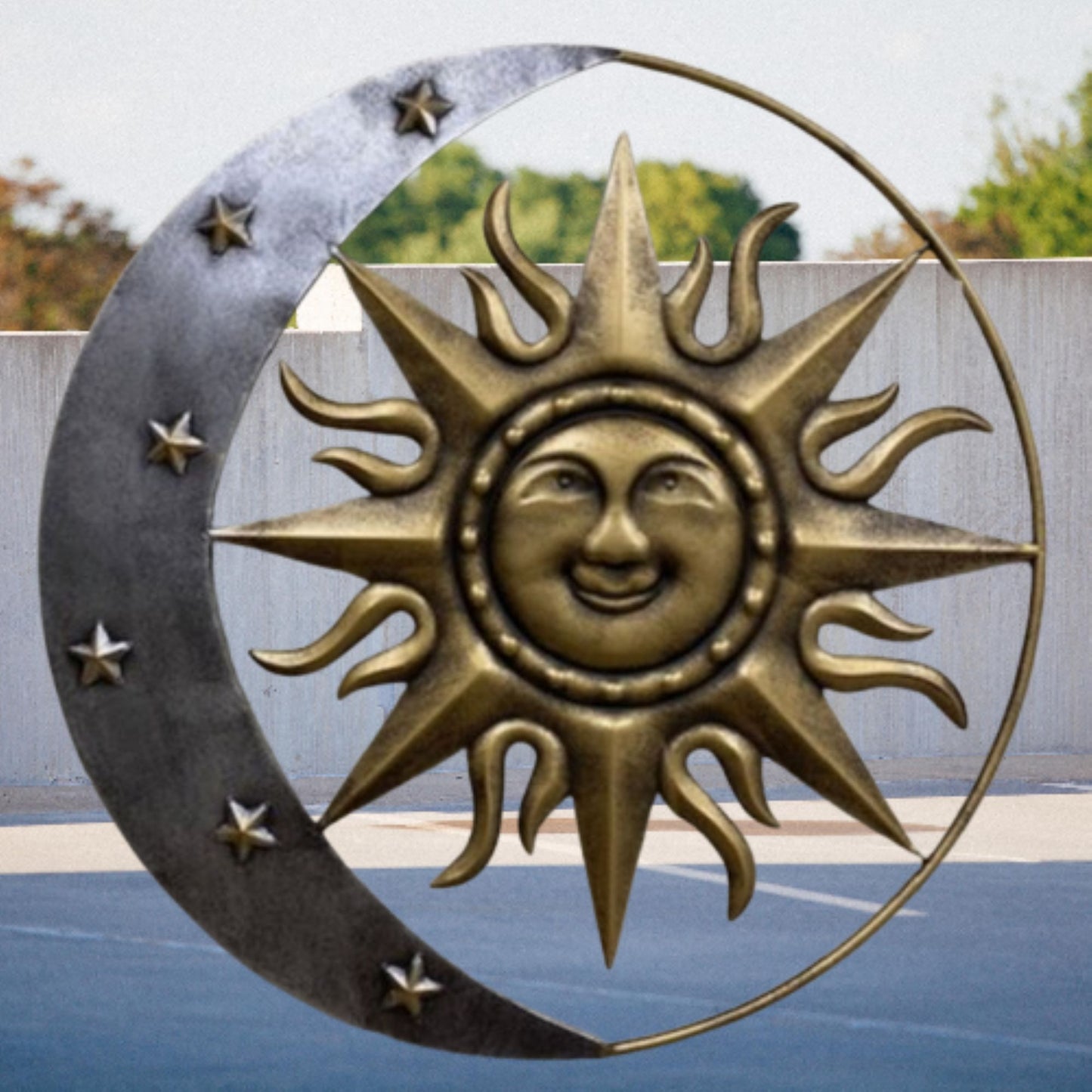 SUN MOON STARS 24" GOLD & SILVER METAL WALL SIGN WESTERN HOME DECOR HANDMADE NEW #EH12194