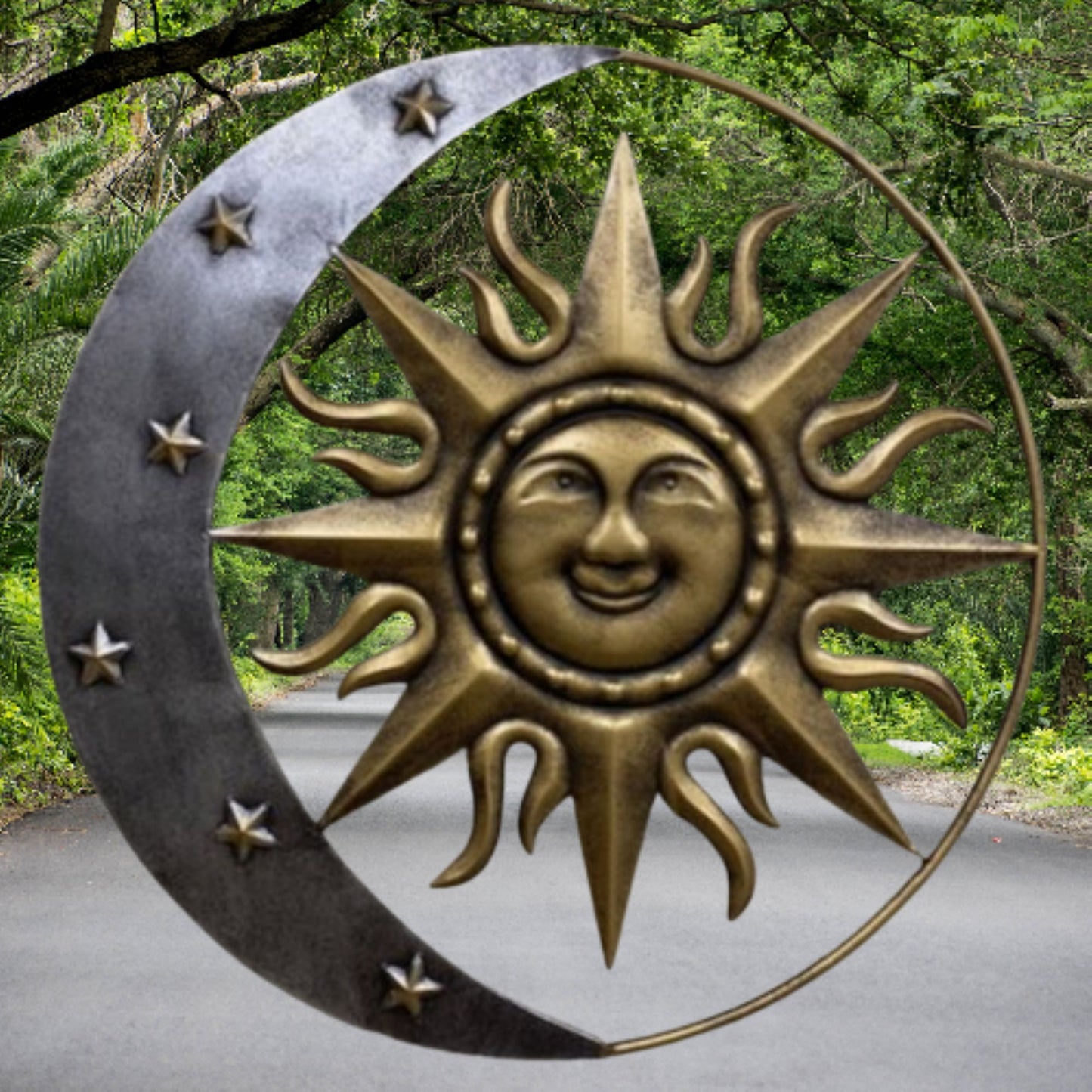 SUN MOON STARS 24" GOLD & SILVER METAL WALL SIGN WESTERN HOME DECOR HANDMADE NEW #EH12194