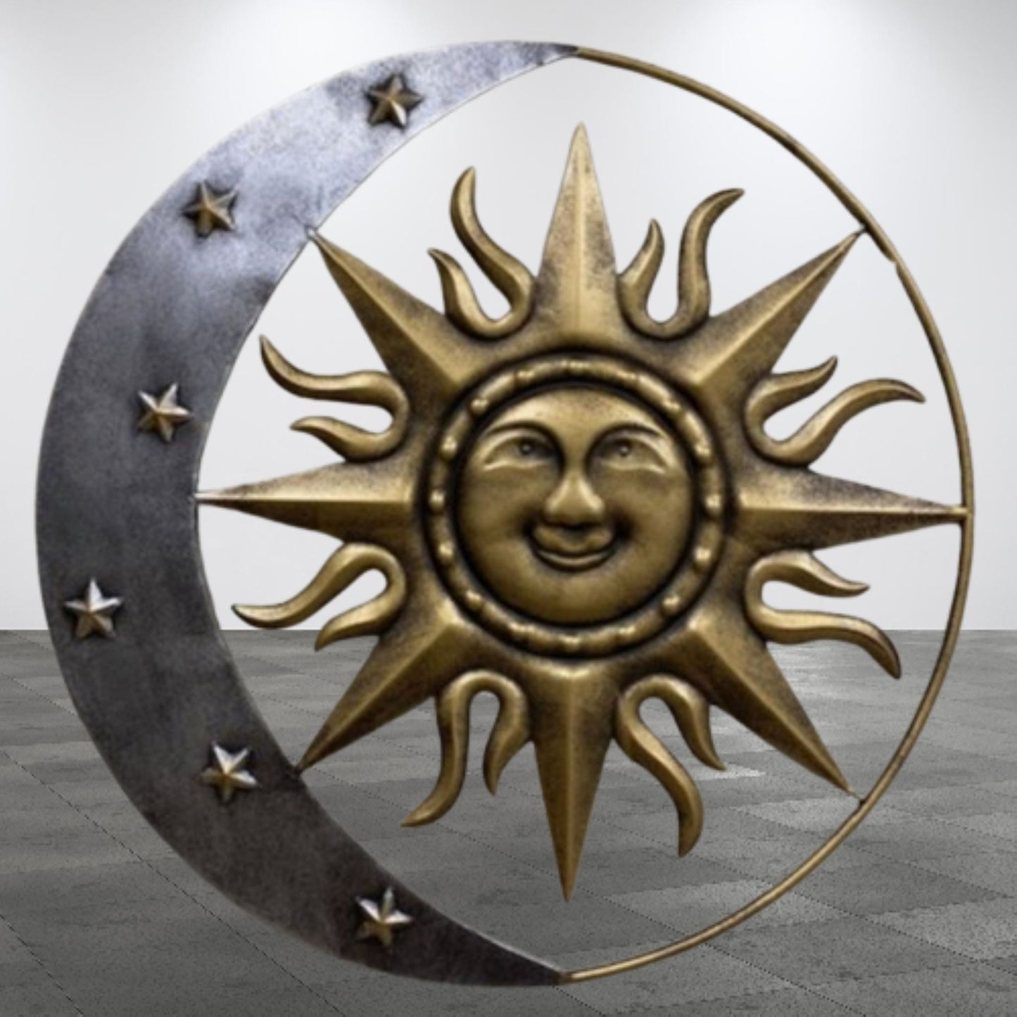 SUN MOON STARS 24" GOLD & SILVER METAL WALL SIGN WESTERN HOME DECOR HANDMADE NEW #EH12194