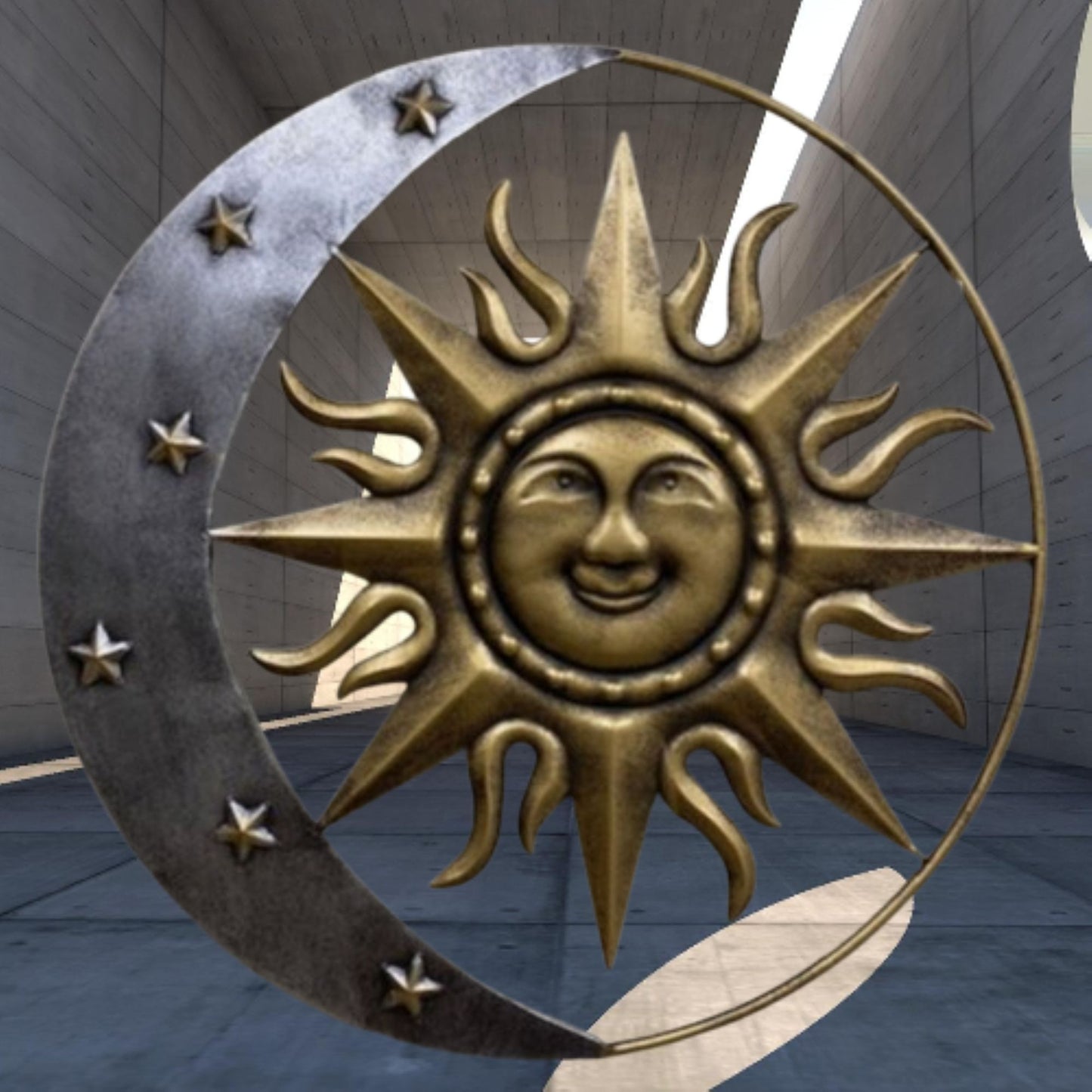 SUN MOON STARS 24" GOLD & SILVER METAL WALL SIGN WESTERN HOME DECOR HANDMADE NEW #EH12194
