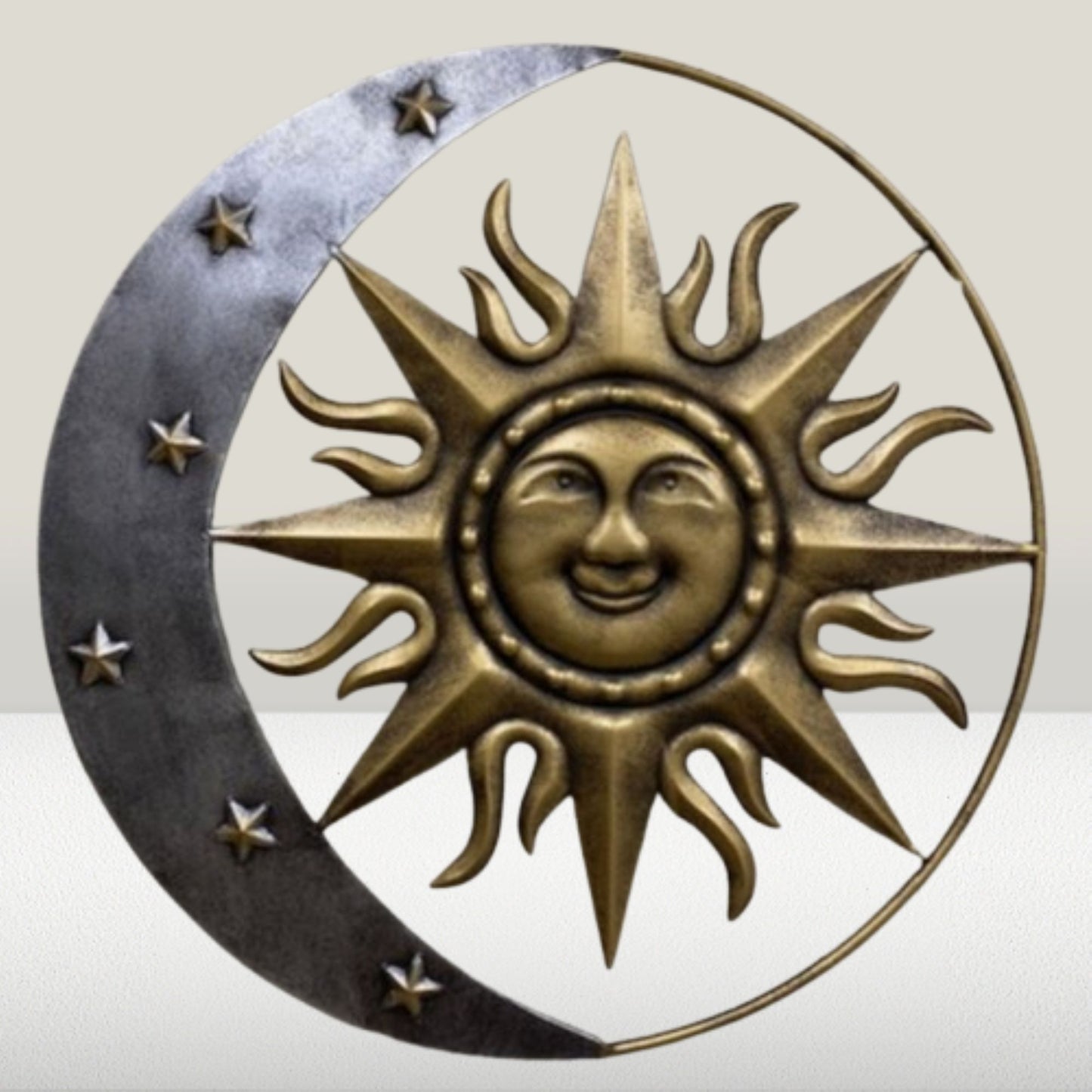 SUN MOON STARS 24" GOLD & SILVER METAL WALL SIGN WESTERN HOME DECOR HANDMADE NEW #EH12194