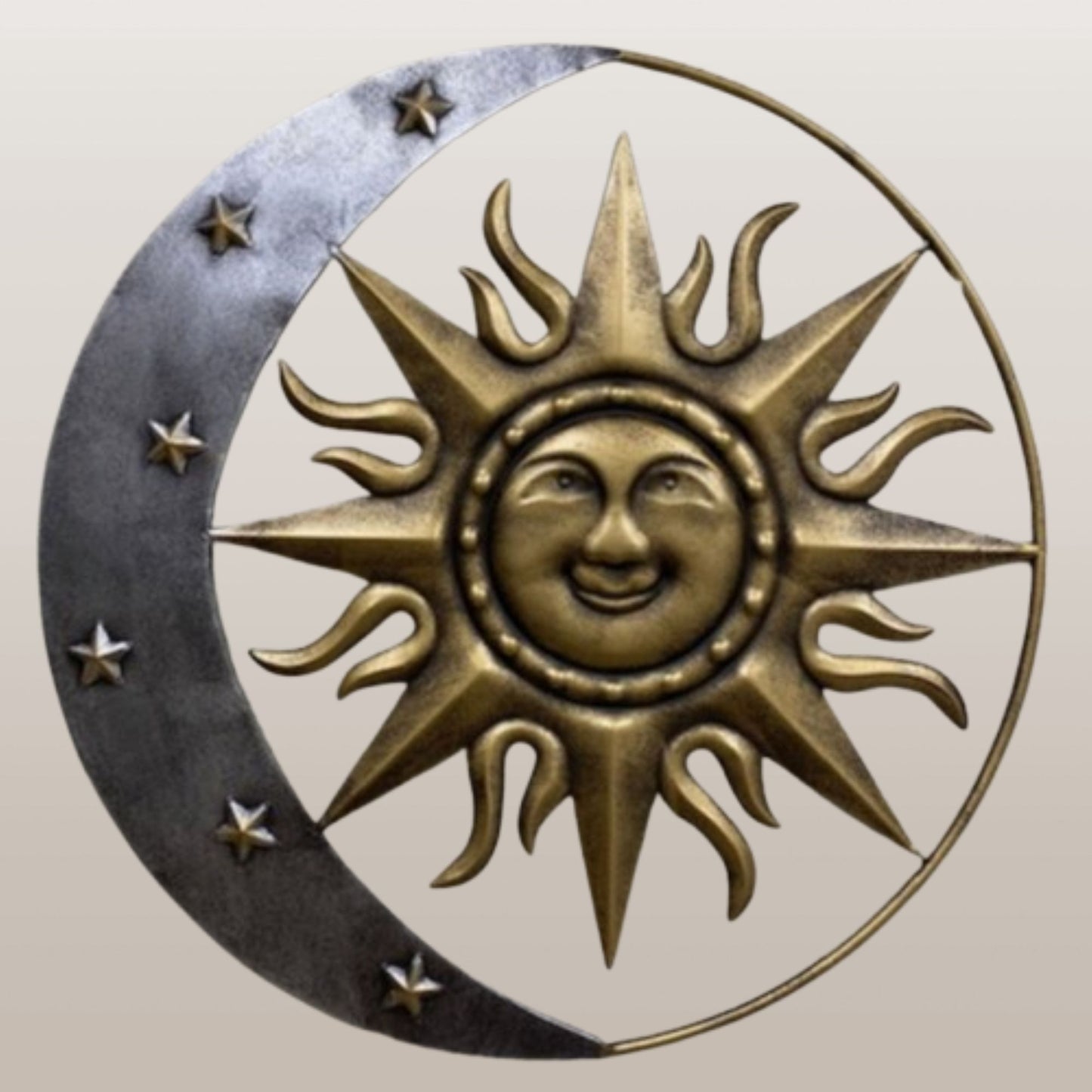 SUN MOON STARS 24" GOLD & SILVER METAL WALL SIGN WESTERN HOME DECOR HANDMADE NEW #EH12194