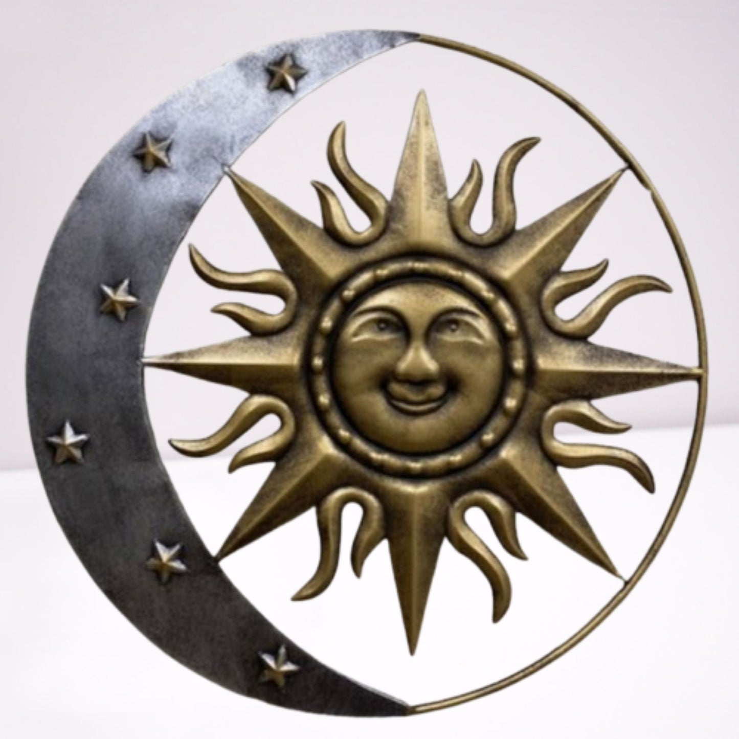 SUN MOON STARS 24" GOLD & SILVER METAL WALL SIGN WESTERN HOME DECOR HANDMADE NEW #EH12194