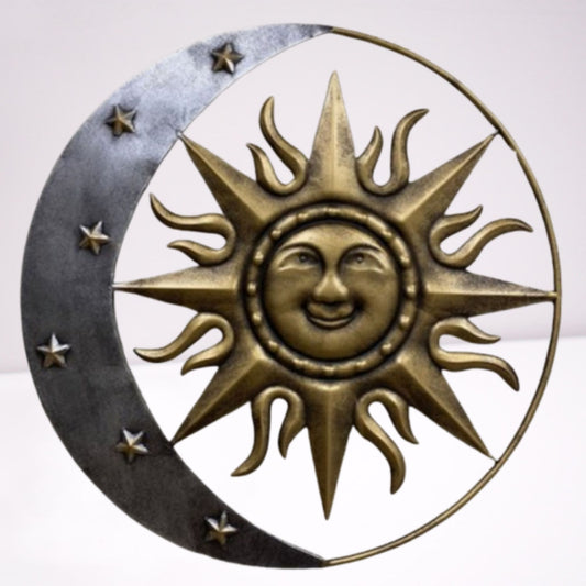 SUN MOON STARS 24" GOLD & SILVER METAL WALL SIGN WESTERN HOME DECOR HANDMADE NEW #EH12194