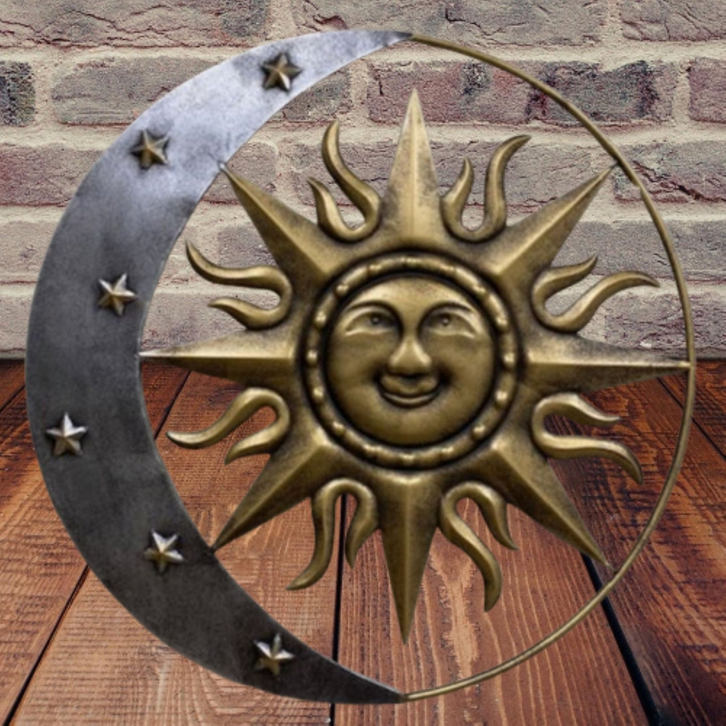 SUN MOON STARS 24" GOLD & SILVER METAL WALL SIGN WESTERN HOME DECOR HANDMADE NEW #EH12194