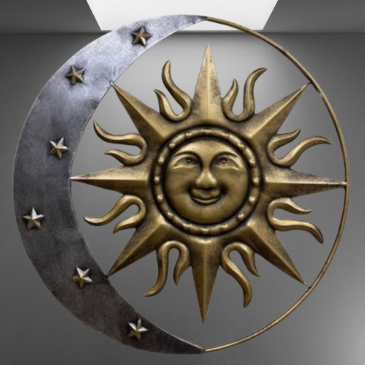 SUN MOON STARS 24" GOLD & SILVER METAL WALL SIGN WESTERN HOME DECOR HANDMADE NEW #EH12194