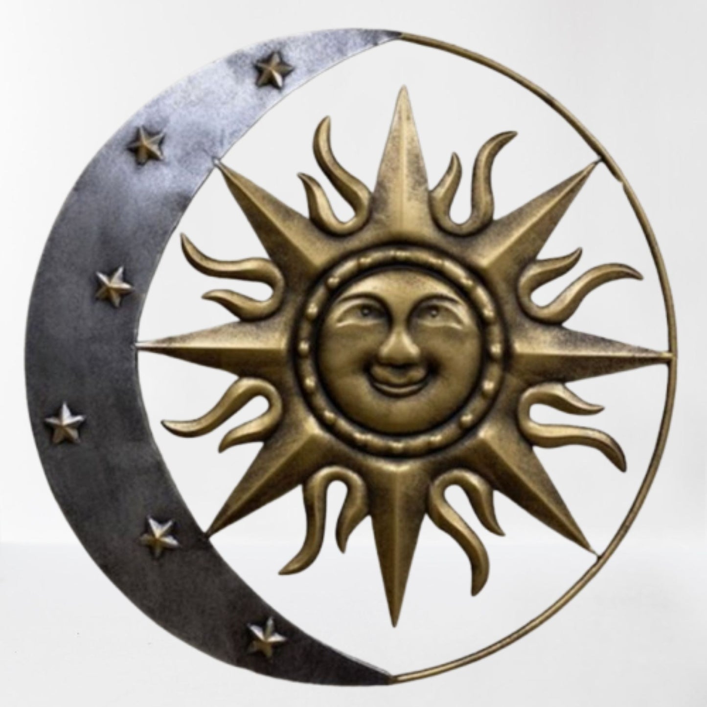 SUN MOON STARS 24" GOLD & SILVER METAL WALL SIGN WESTERN HOME DECOR HANDMADE NEW #EH12194