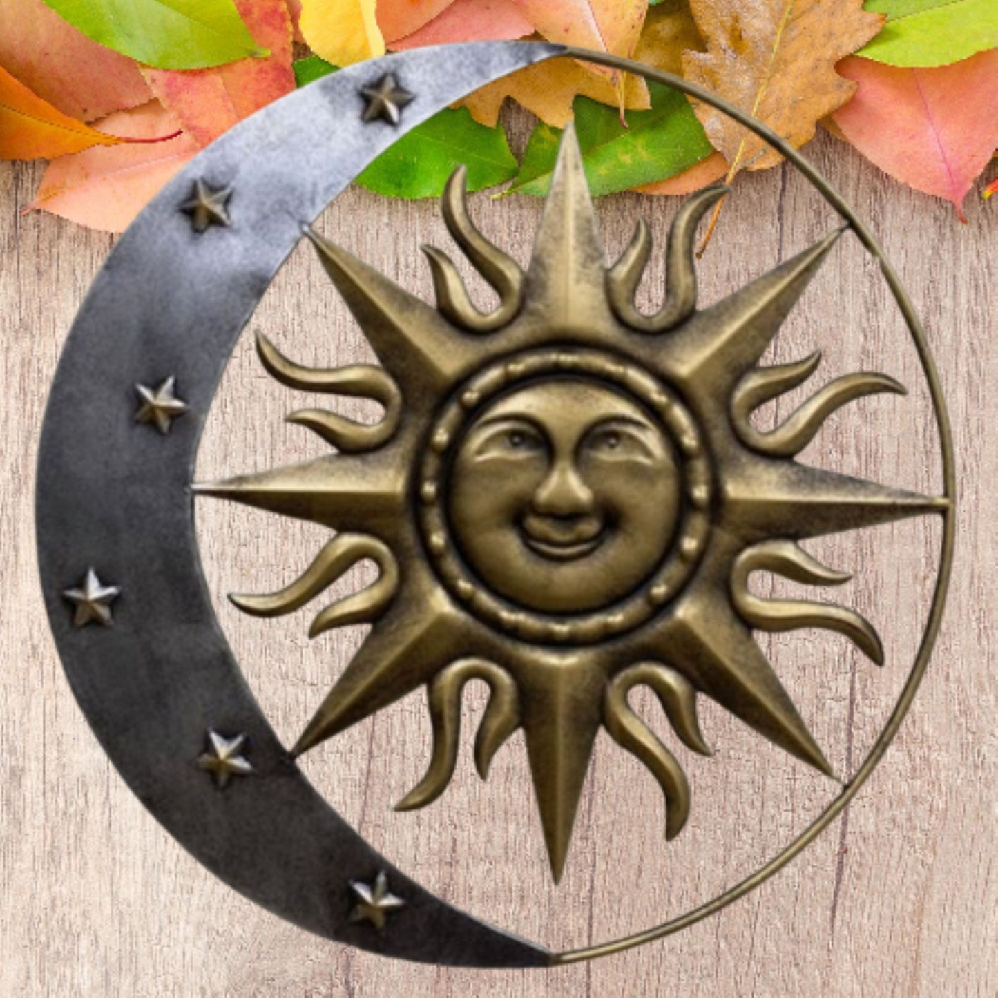 SUN MOON STARS 24" GOLD & SILVER METAL WALL SIGN WESTERN HOME DECOR HANDMADE NEW #EH12194
