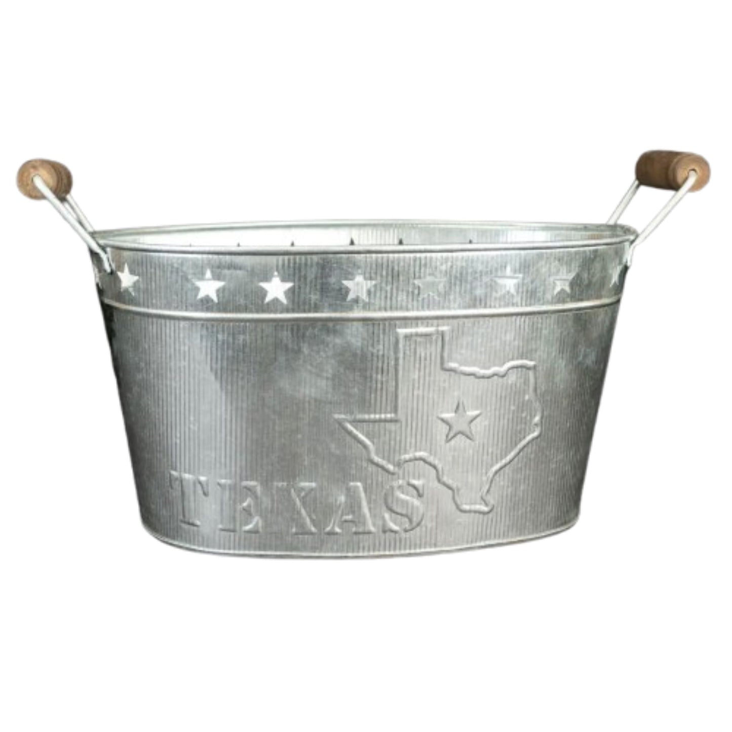 24" TEXAS BUCKET SILVER METAL OVAL TUB BEVERAGE HOLDER WESTERN HOME DECOR HANDMADE NEW #EH12495