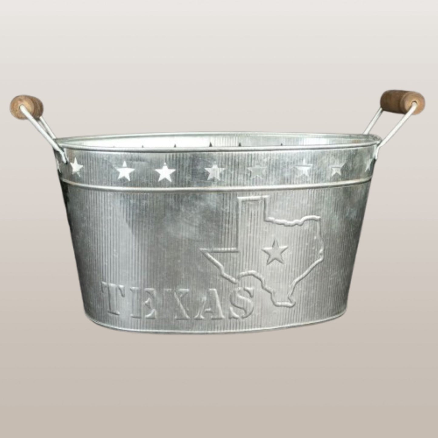 24" TEXAS BUCKET SILVER METAL OVAL TUB BEVERAGE HOLDER WESTERN HOME DECOR HANDMADE NEW #EH12495