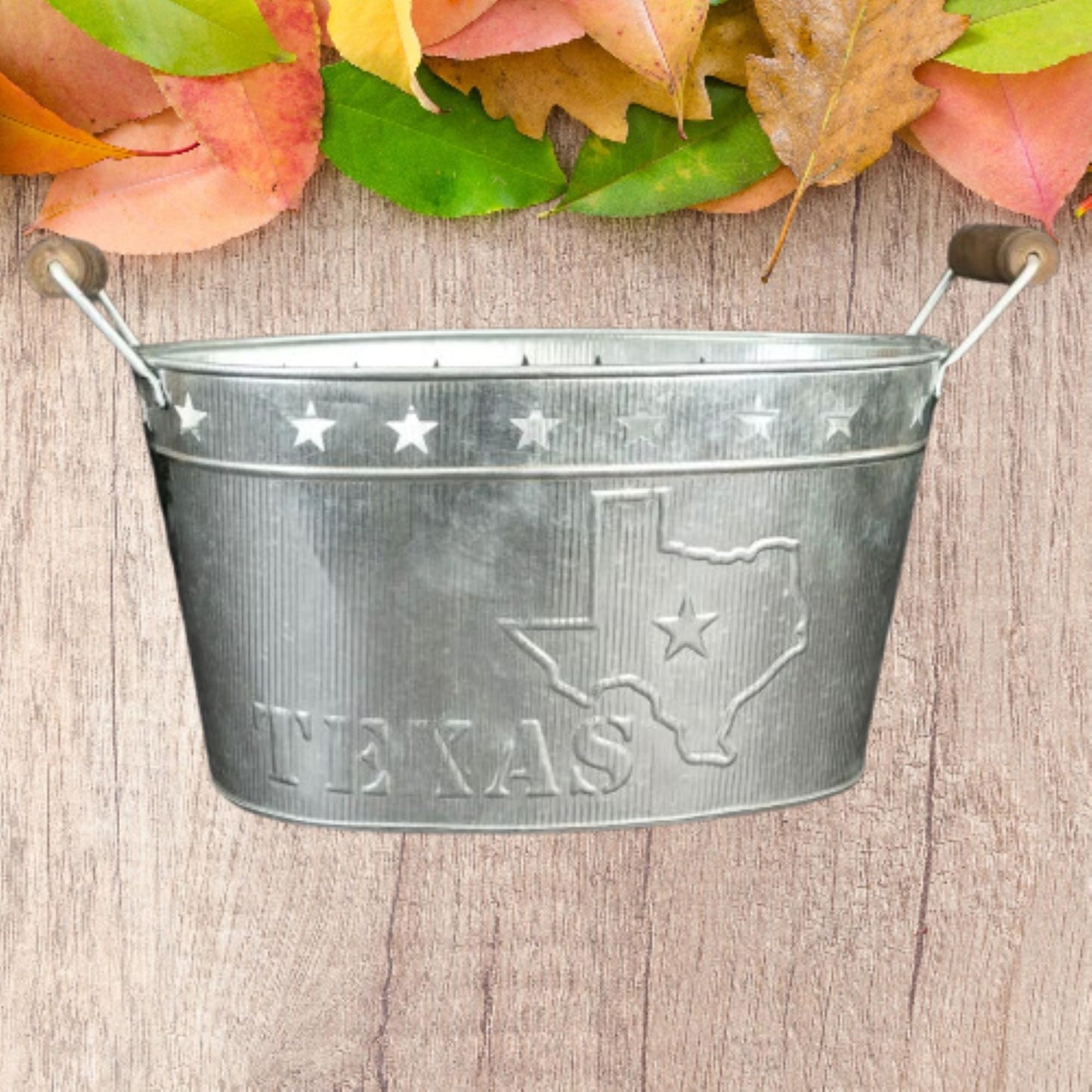 24" TEXAS BUCKET SILVER METAL OVAL TUB BEVERAGE HOLDER WESTERN HOME DECOR HANDMADE NEW #EH12495