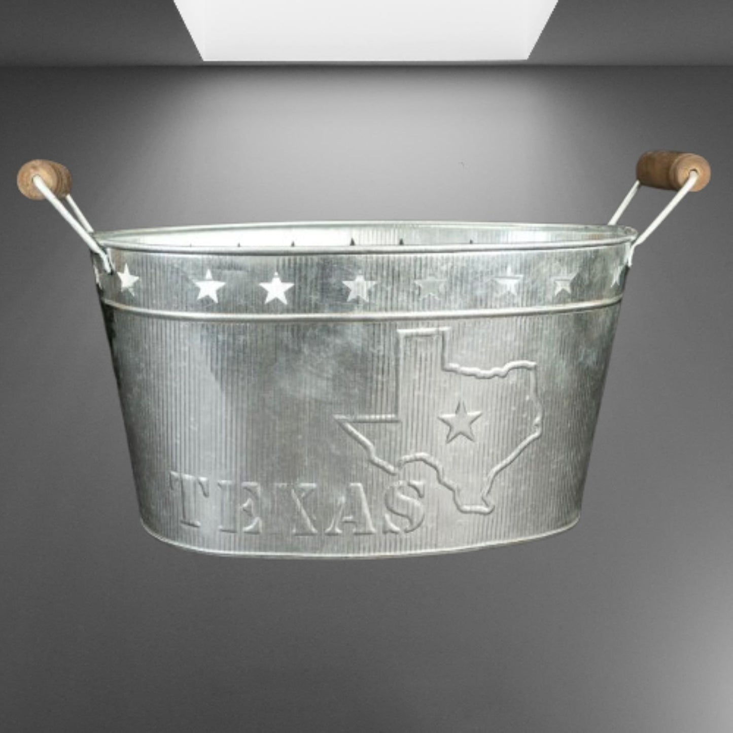 24" TEXAS BUCKET SILVER METAL OVAL TUB BEVERAGE HOLDER WESTERN HOME DECOR HANDMADE NEW #EH12495
