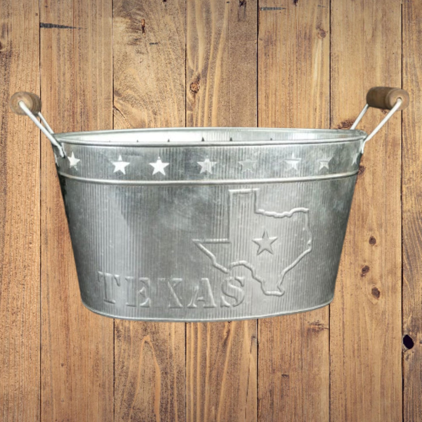24" TEXAS BUCKET SILVER METAL OVAL TUB BEVERAGE HOLDER WESTERN HOME DECOR HANDMADE NEW #EH12495