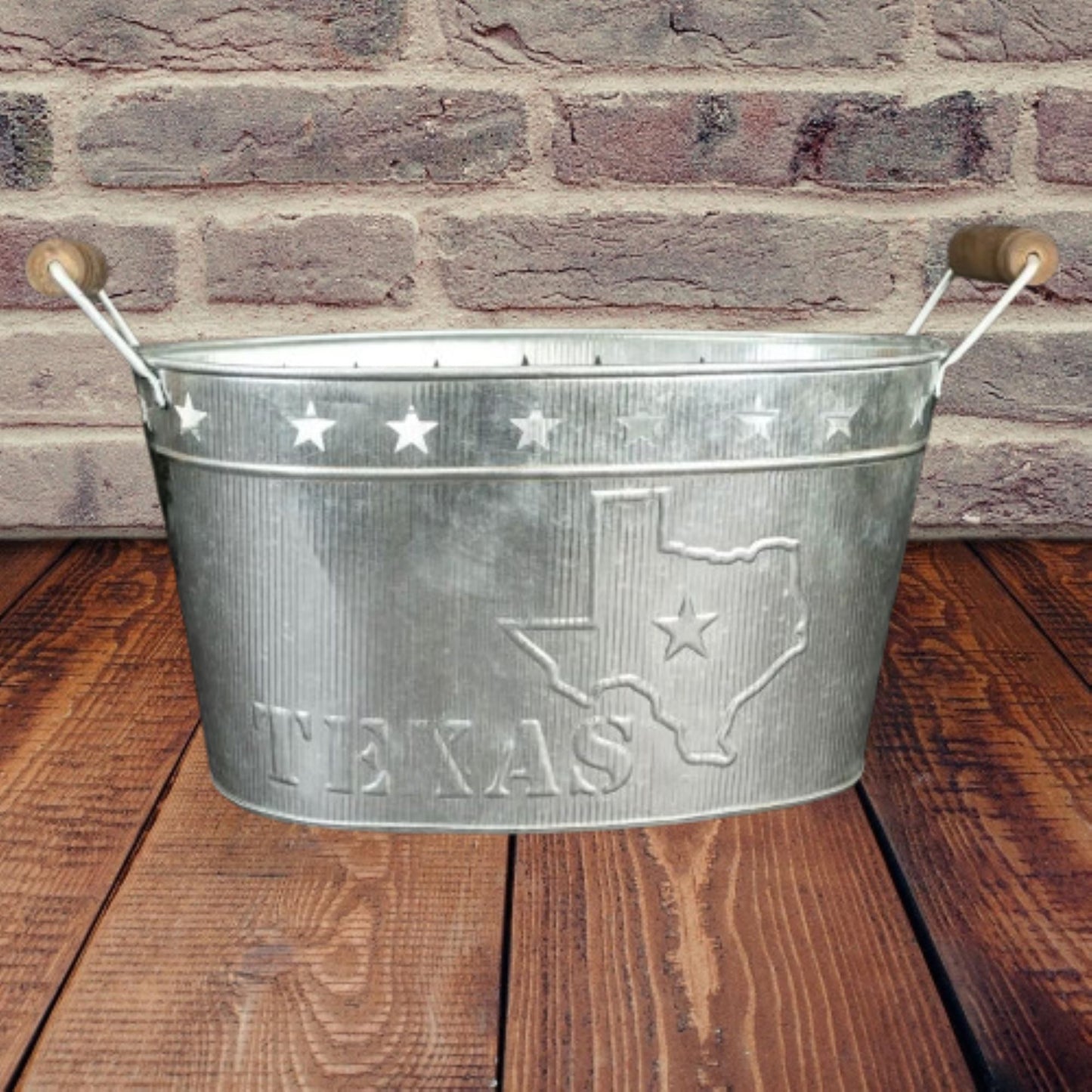 24" TEXAS BUCKET SILVER METAL OVAL TUB BEVERAGE HOLDER WESTERN HOME DECOR HANDMADE NEW #EH12495