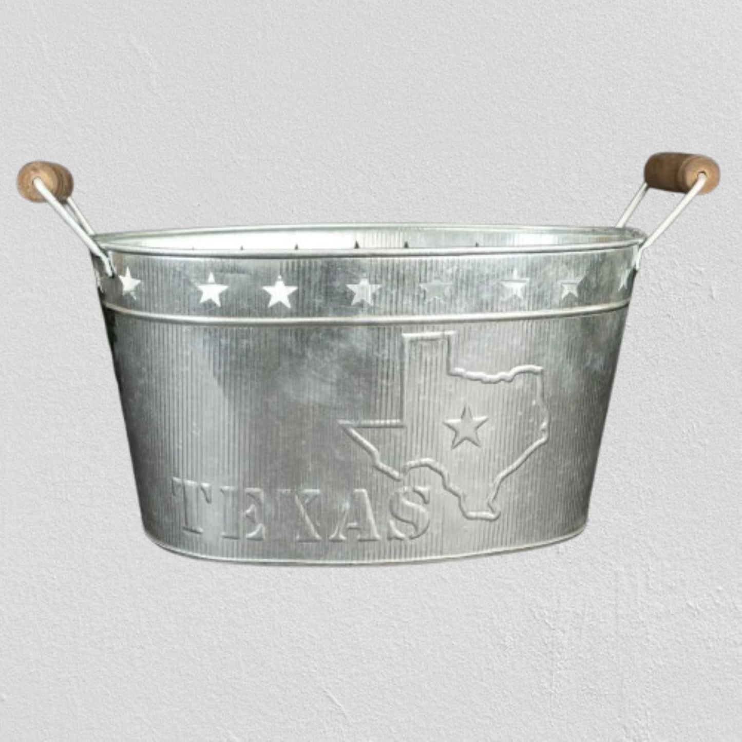 24" TEXAS BUCKET SILVER METAL OVAL TUB BEVERAGE HOLDER WESTERN HOME DECOR HANDMADE NEW #EH12495