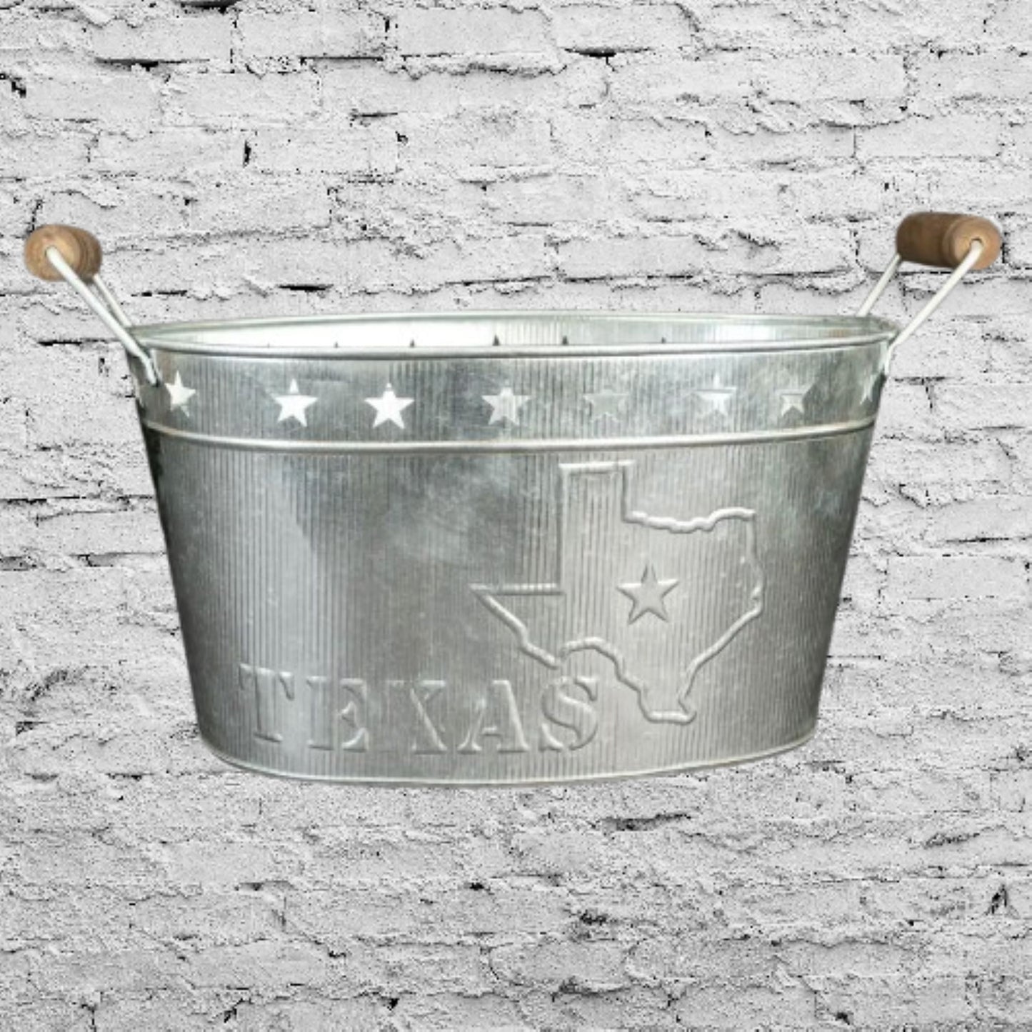 24" TEXAS BUCKET SILVER METAL OVAL TUB BEVERAGE HOLDER WESTERN HOME DECOR HANDMADE NEW #EH12495