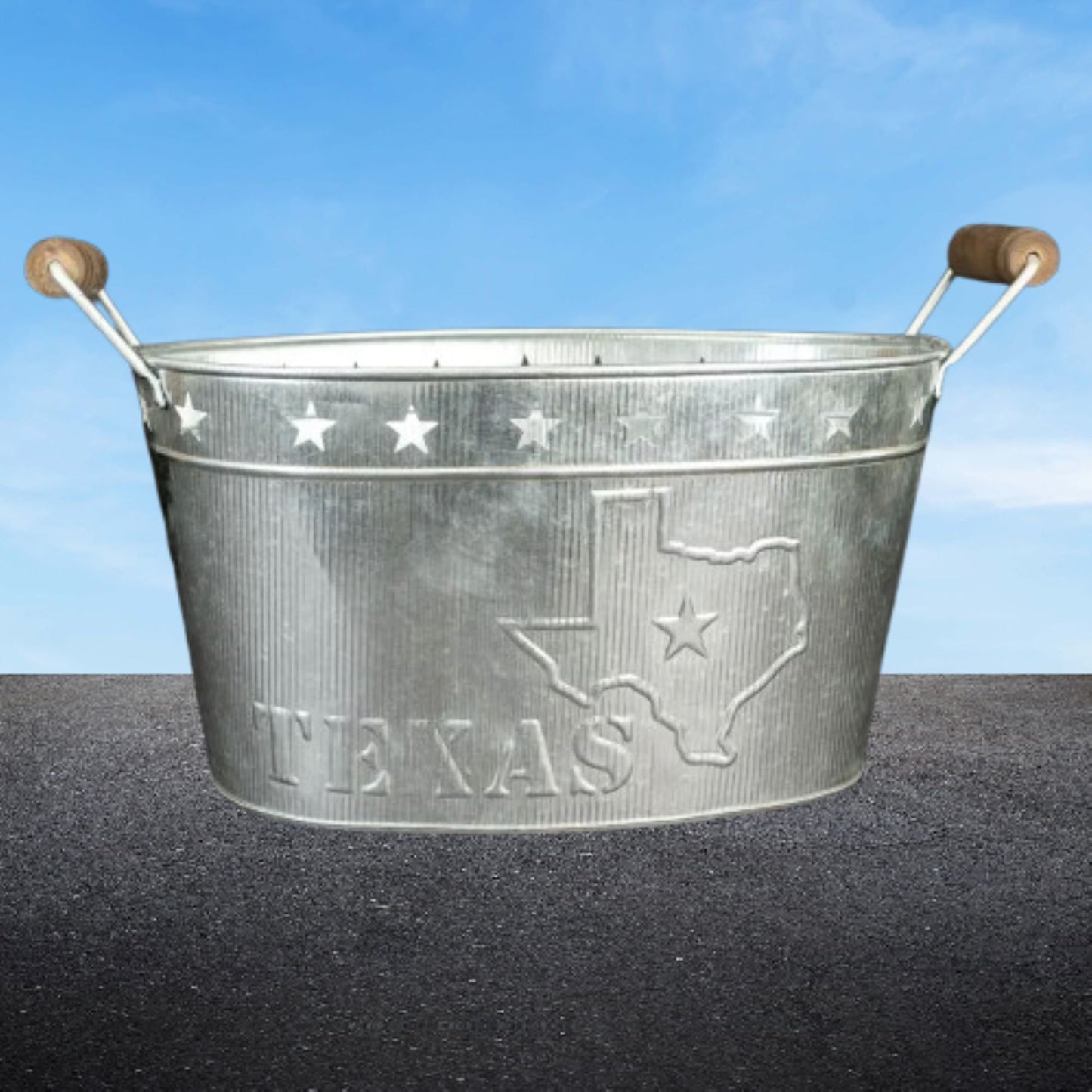 24" TEXAS BUCKET SILVER METAL OVAL TUB BEVERAGE HOLDER WESTERN HOME DECOR HANDMADE NEW #EH12495
