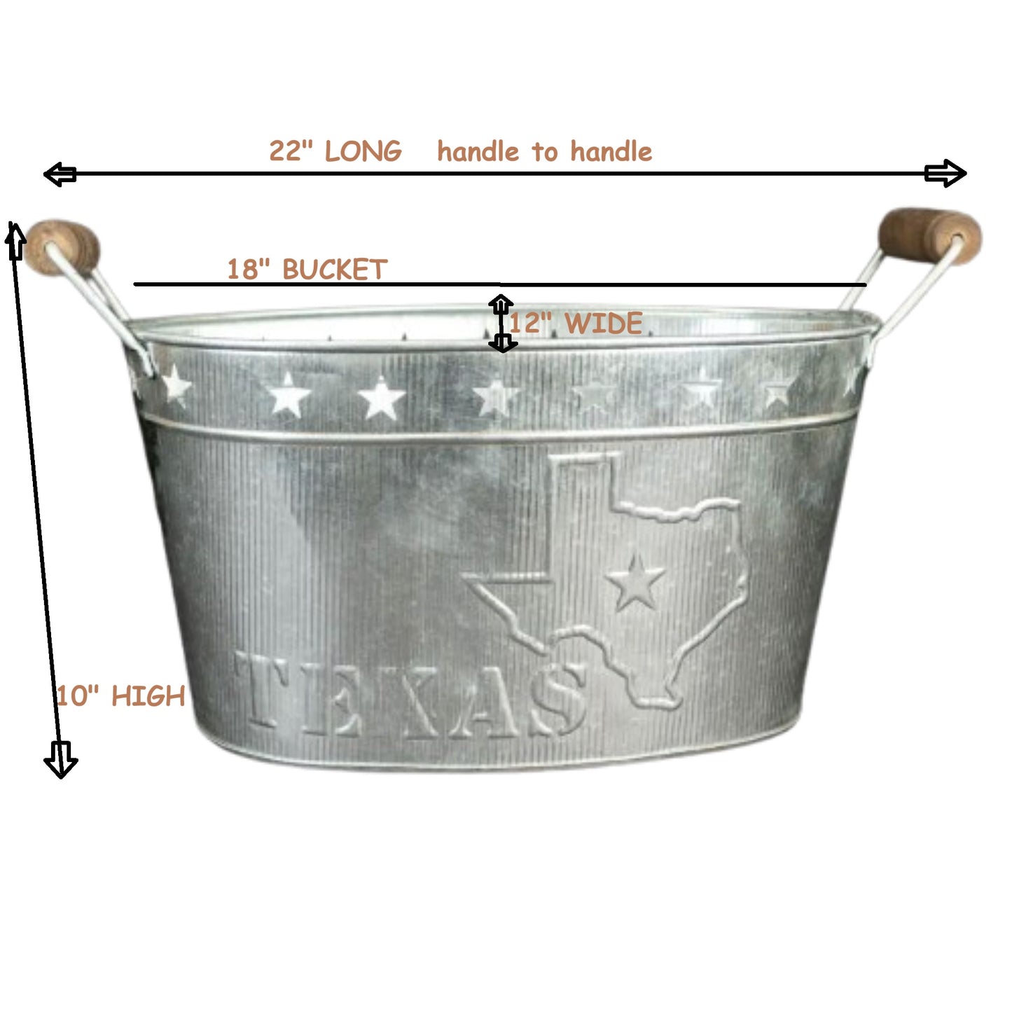 24" TEXAS BUCKET SILVER METAL OVAL TUB BEVERAGE HOLDER WESTERN HOME DECOR HANDMADE NEW #EH12495