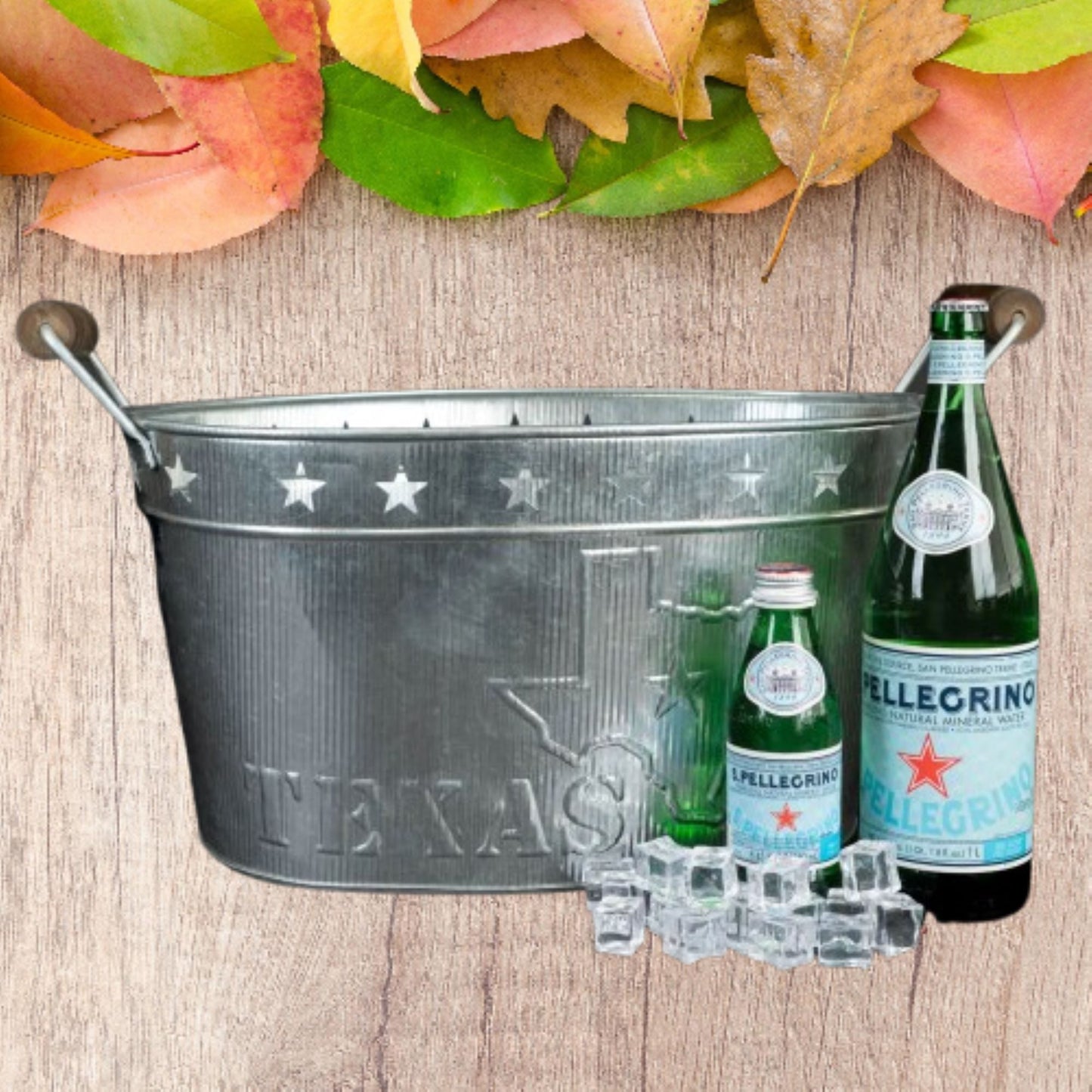 24" TEXAS BUCKET SILVER METAL OVAL TUB BEVERAGE HOLDER WESTERN HOME DECOR HANDMADE NEW #EH12495