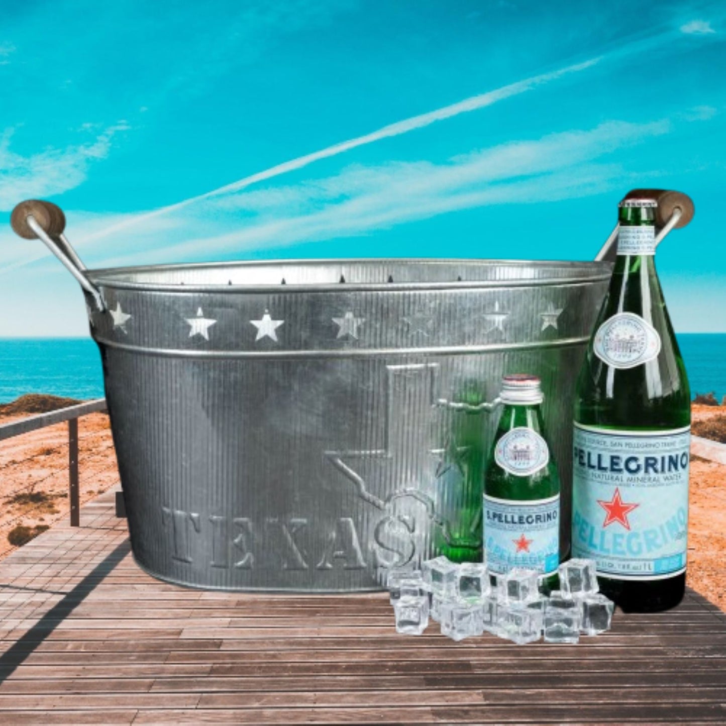 24" TEXAS BUCKET SILVER METAL OVAL TUB BEVERAGE HOLDER WESTERN HOME DECOR HANDMADE NEW #EH12495