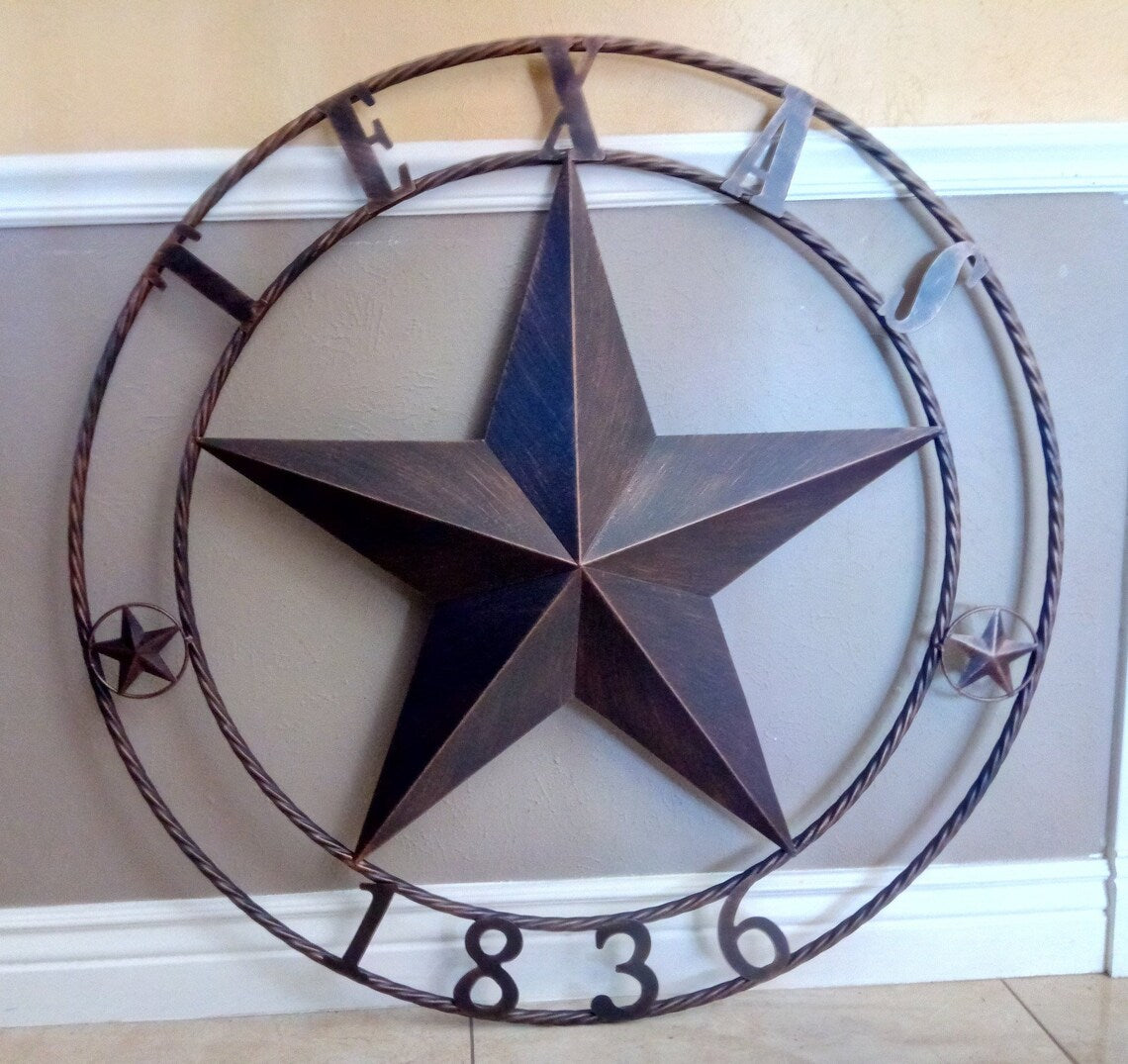 24", 32",36",40" TEXAS 1836 RUSTIC BROWN BARN STAR METAL WALL WESTERN HOME DECOR HANDMADE #EH10974