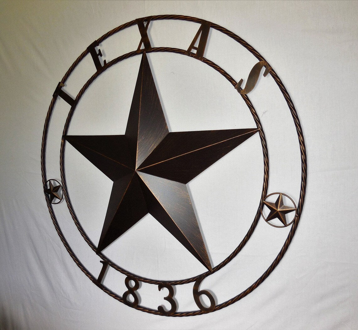 24", 32",36",40" TEXAS 1836 RUSTIC BROWN BARN STAR METAL WALL WESTERN HOME DECOR HANDMADE #EH10974