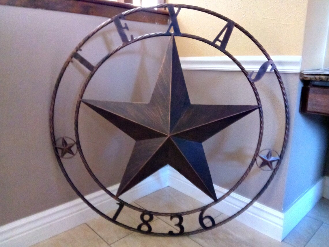 24", 32",36",40" TEXAS 1836 RUSTIC BROWN BARN STAR METAL WALL WESTERN HOME DECOR HANDMADE #EH10974